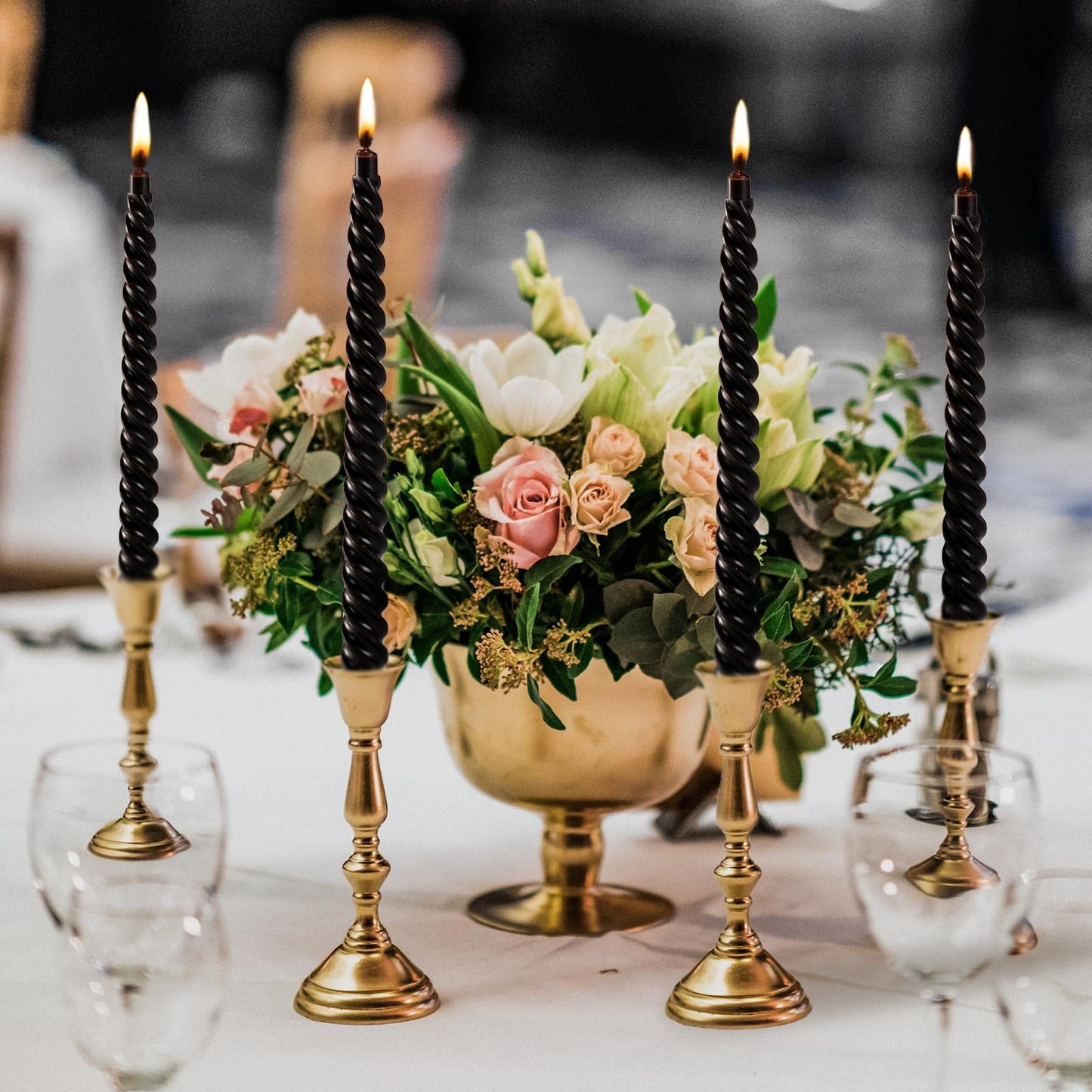 Black Spiral Taper Candles – Set of 8 Handmade Unscented Twist Candlesticks