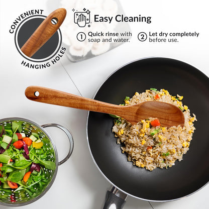 Teak Wood Cooking Utensil Set – 6-Piece Wooden Kitchen Tools | Non-Scratch, Heat-Resistant, Durable Cookware Set