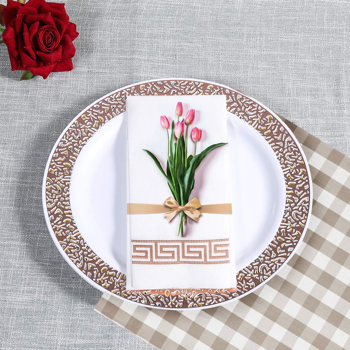 Decorative Disposable Guest Towels – Cloth-Like Paper Napkins with Patterns | Soft, Absorbent & Elegant for Bathroom, Dining & Events - 200 Pack