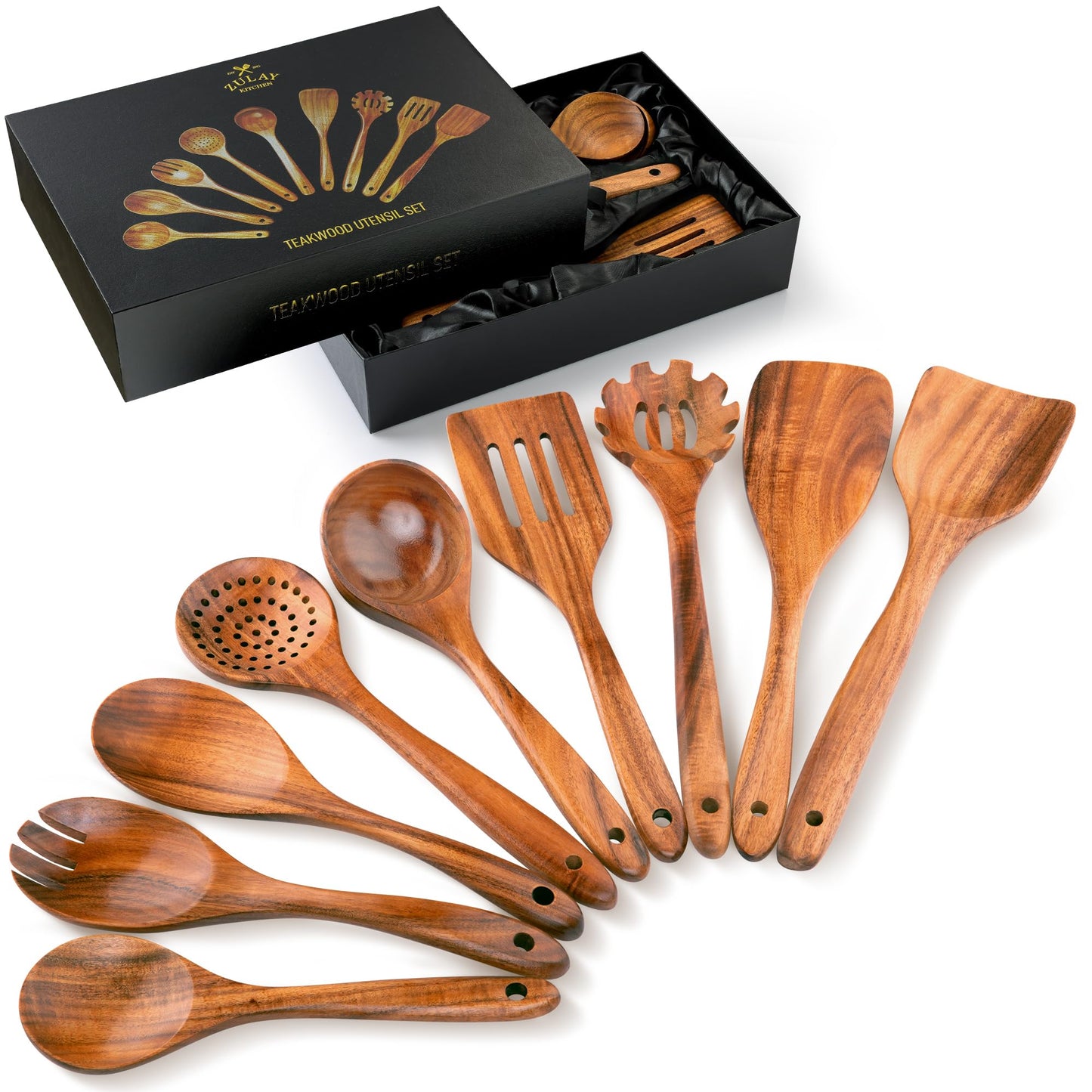 Teak Wood Cooking Utensil Set – 6-Piece Wooden Kitchen Tools | Non-Scratch, Heat-Resistant, Durable Cookware Set