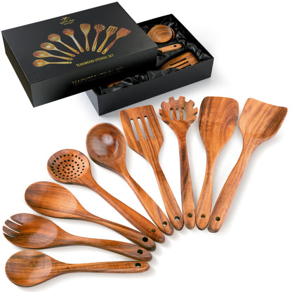 Teak Wood Cooking Utensil Set – 6-Piece Wooden Kitchen Tools | Non-Scratch, Heat-Resistant, Durable Cookware Set