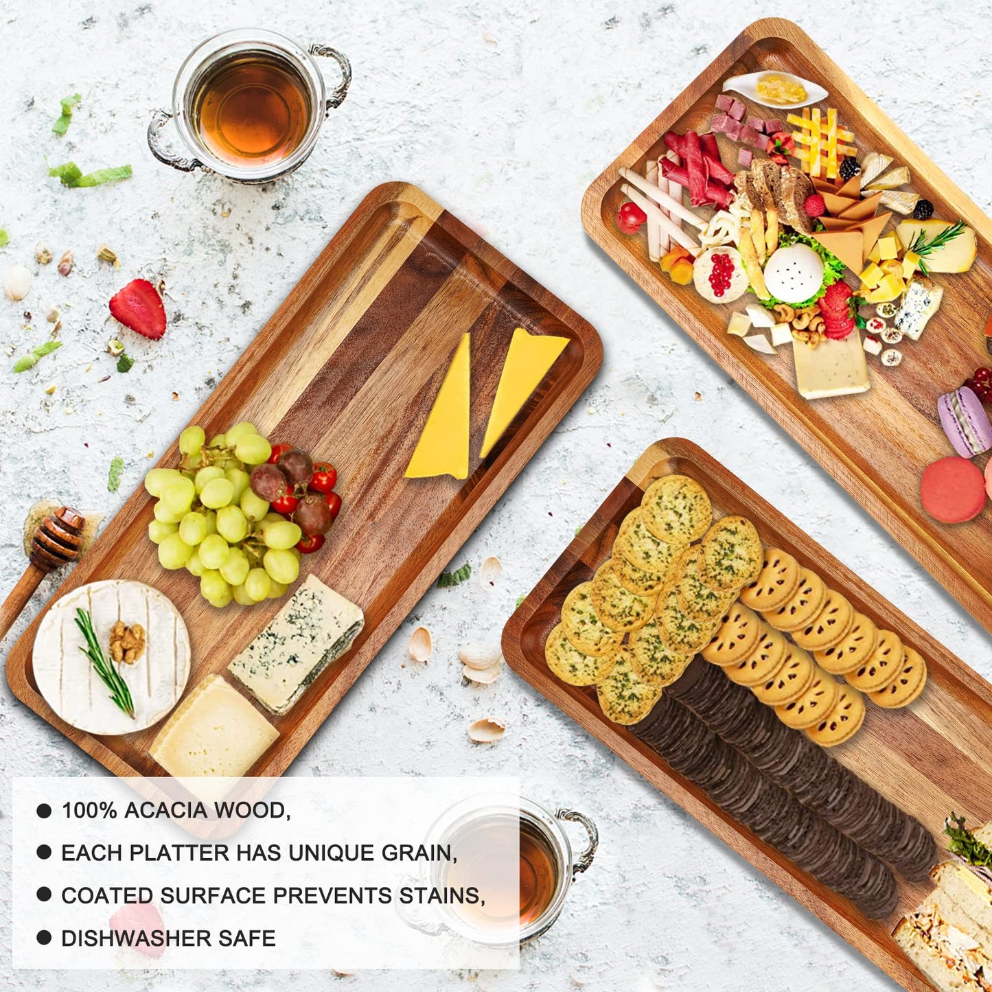 Acacia Wood Serving Tray – Handcrafted Charcuterie & Dessert Stand with Collapsible Rack | Rustic Wood Display for Parties, Events