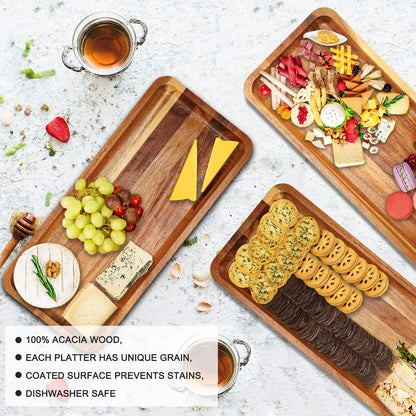 Acacia Wood Serving Tray – Handcrafted Charcuterie & Dessert Stand with Collapsible Rack | Rustic Wood Display for Parties, Events