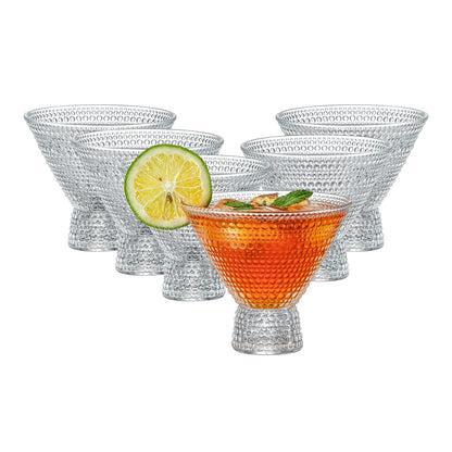 Vintage Embossed Stemless Martini Glass Set – Lead-Free Crystal Cocktail Glasses for Martinis, Whiskey, and More