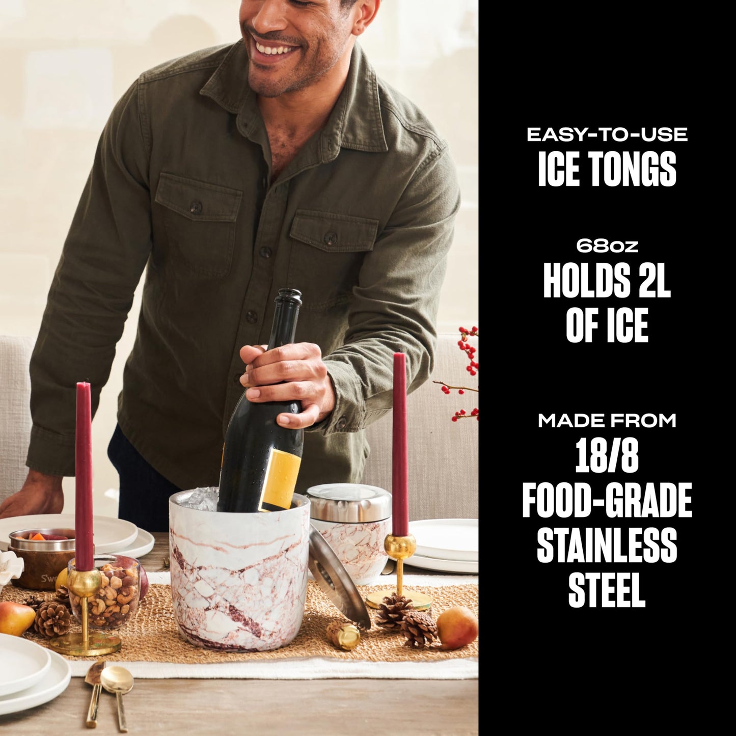 AestheticTriple-Layered Ice Bucket with Tongs – Vacuum-Insulated, Stainless Steel, Condensation-Free