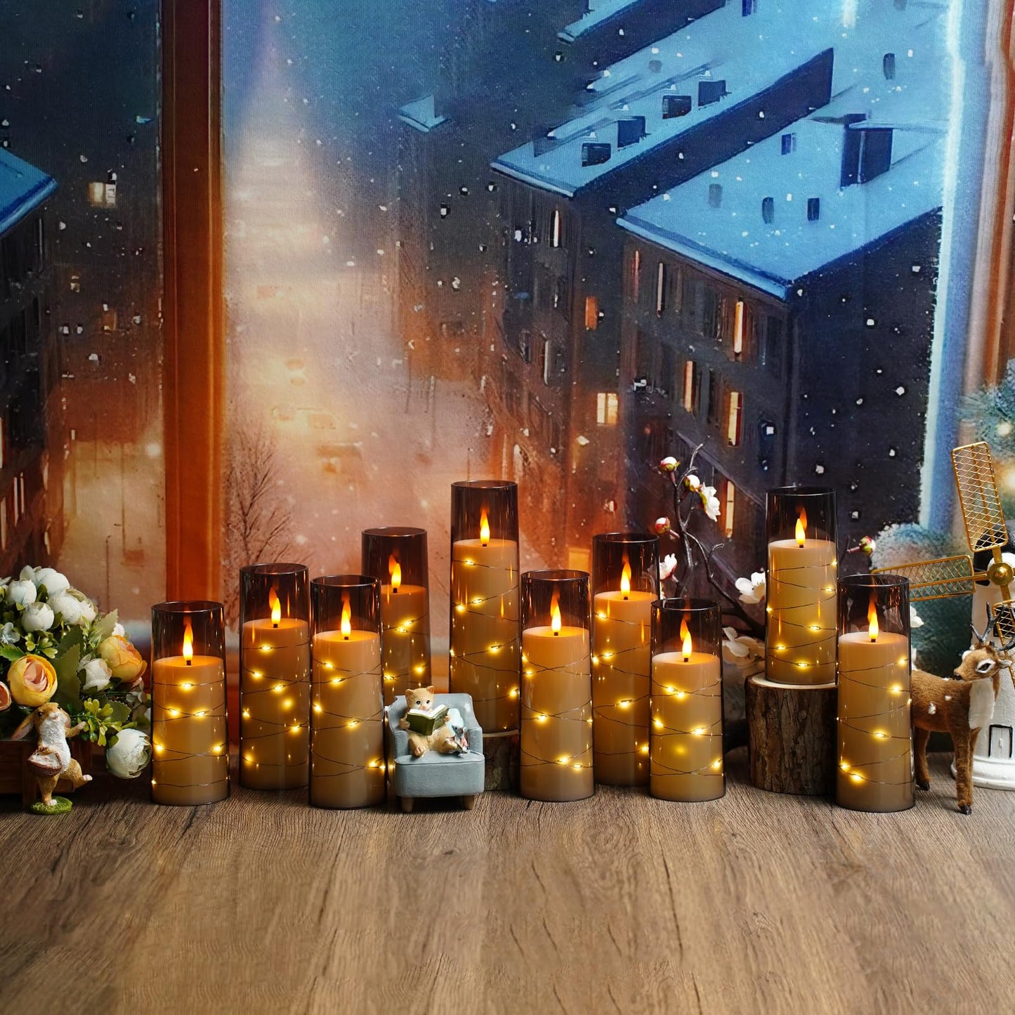 Flameless Mood Lighting Candle Set with Embedded String Lights
