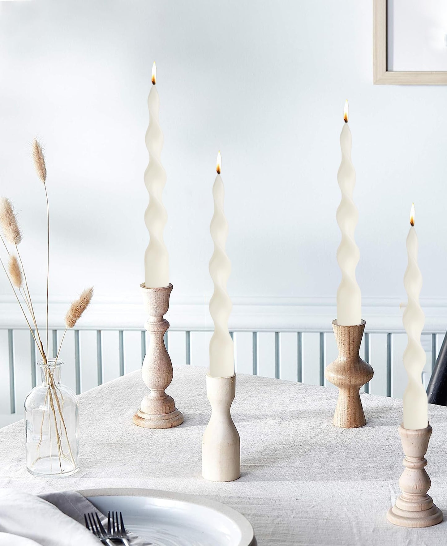 Handmade Spiral Taper Candles – 10" Unscented, Dripless (Set of 4)