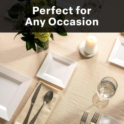 Elegant White Square Plastic Plates Set – 100-Piece Heavy Duty Disposable Dinnerware for 50 Guests (9.5” Dinner + 6.5” Appetizer Plates)