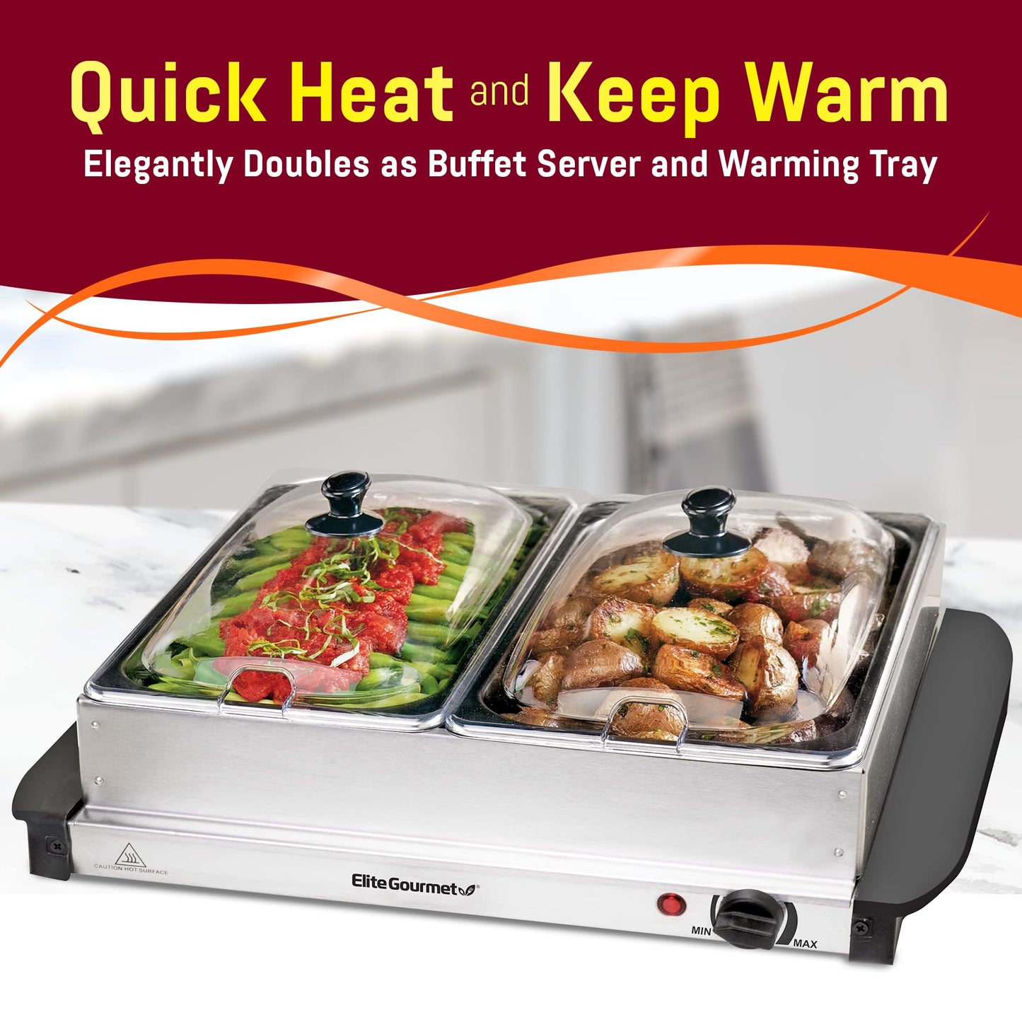 Electric Buffet Food Warmer with 3 Stainless Steel Trays & Dome Lids - Portable Warming Tray for Parties & Events