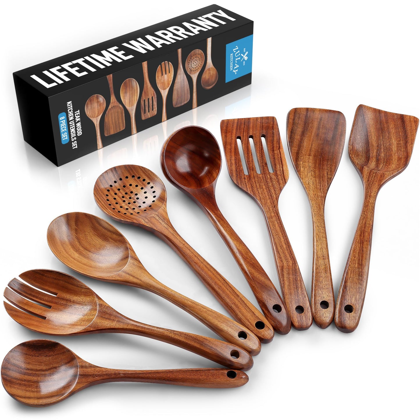 Teak Wood Cooking Utensil Set – 6-Piece Wooden Kitchen Tools | Non-Scratch, Heat-Resistant, Durable Cookware Set