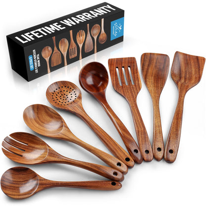 Teak Wood Cooking Utensil Set – 6-Piece Wooden Kitchen Tools | Non-Scratch, Heat-Resistant, Durable Cookware Set
