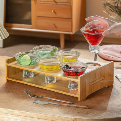 Vintage Embossed Stemless Martini Glass Set – Lead-Free Crystal Cocktail Glasses for Martinis, Whiskey, and More
