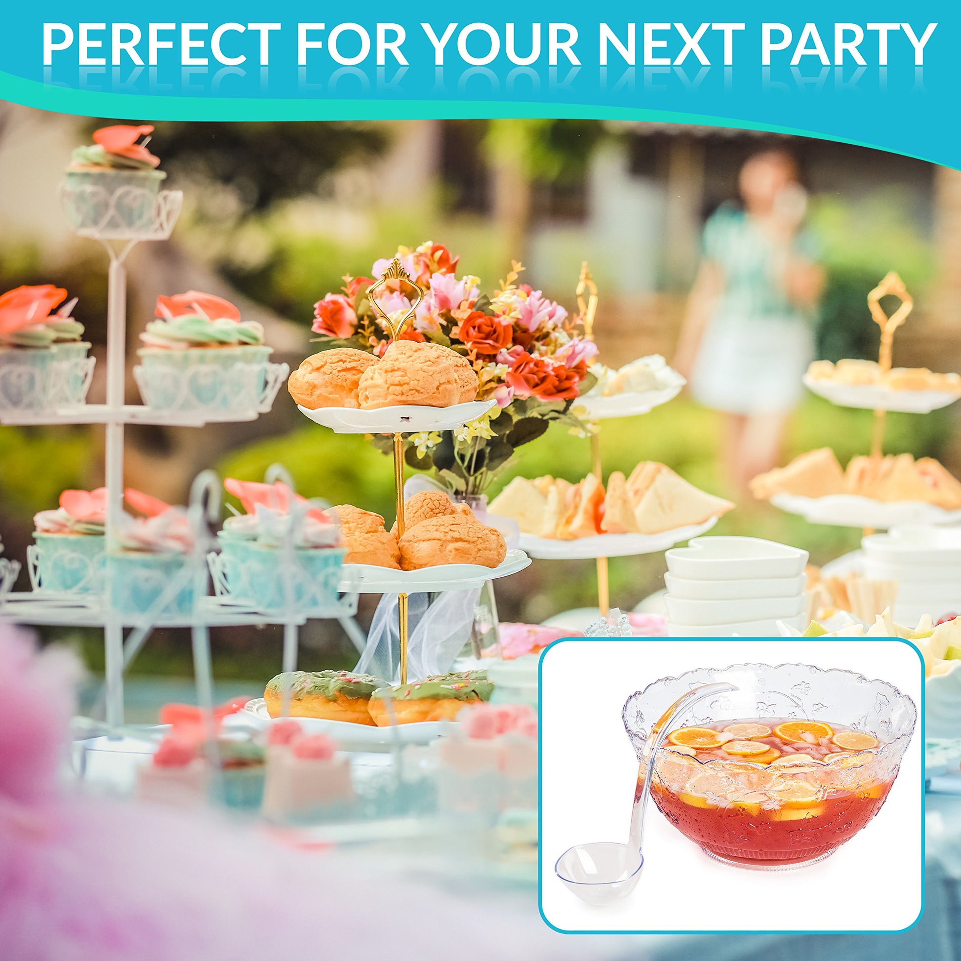 Party food display with desserts and drinks, perfect for a party setting.
