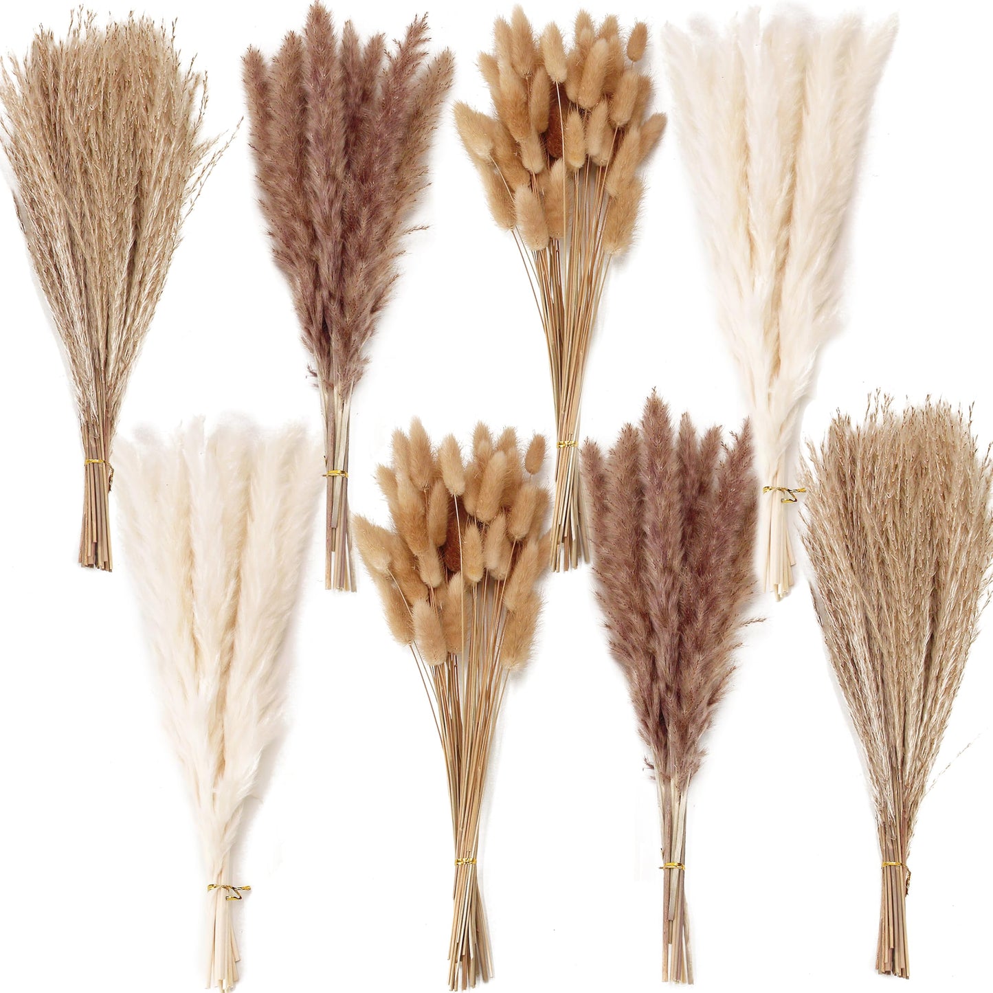 Natural Dried Pampas Grass Bouquet – Mixed Fluffy Pompous Grass for Vase, Boho Decor, Weddings, Gifts & Home Arrangements 100PCS