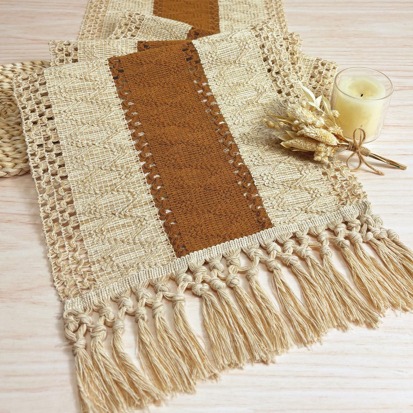 Boho Macrame Table Runner - Rustic Farmhouse Decor for Dining, Events & Holidays