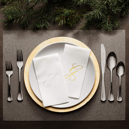Monogrammed Disposable Napkins – Linen-Feel Paper Guest Hand | Gold or Silver Letter